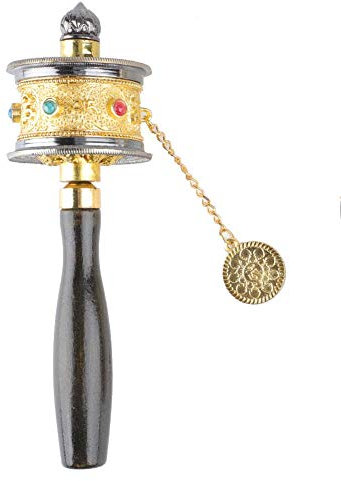 Tibetan Prayer Wheel, Buddhist Handheld Prayer Wheel Alloy Tibetan Buddhism Six Words Mantra Hand Cranking Buddhist Prayer Wheel Fine Workmanship for Buddhist Ritual, Golden