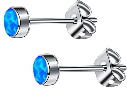 Artskin Orecchini con opale in titanio G23 per donna Orecchini con pietra portafortuna ipoallergenici per orecchie sensibili Gioielli di moda (4mm, Blue Pacific)