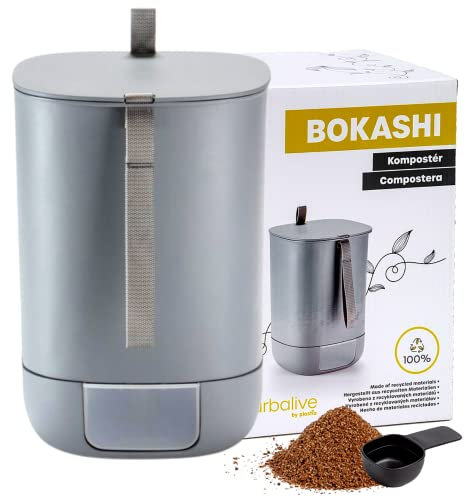 Plastia Bokashi Compostiera per Giardino e Cucina in plastica Riciclata 10,6 L - Starter Set con Miscela di fermentazione Bokashi 1 kg