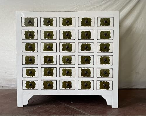 Kunibert Antiker Apothekerschrank Apothekerkommode Büroschrank Apotheke Schrank Sideboard Kommode Kommodenschrank Sideboardschrank mit 30 Schubladen Breite105xHöhe100cm Farbe weiß