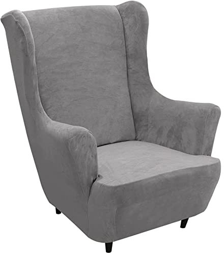 GYHH Sesselhusse Wasserdicht Sesselbezug, Stretchhusse Für Ohrensessel, Elastisch Stretch Samt Husse Weicher Sesselüberwürfe Sesselschoner Sofabezug (Gray)