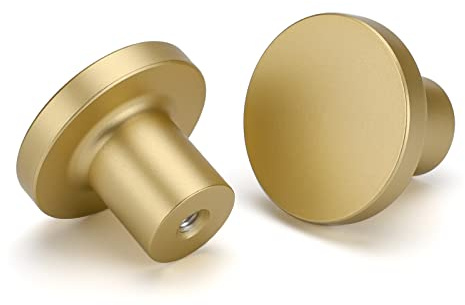 LONTAN 20 Pack Gold Drawer Knobs Gold Kitchen Knobs Round Cabinet Drawer Hardware Brass Cupboard Door Hardware Aluminum Alloy for Wardrobes Furniture
