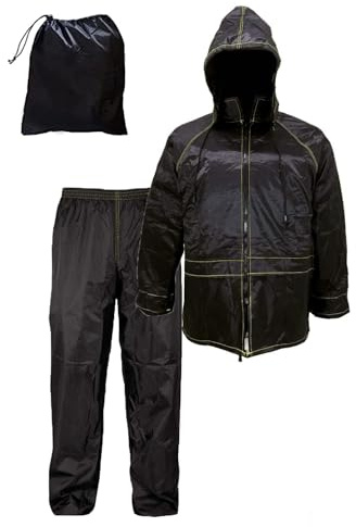 Susy Shop Combinaison de pluie complète, imperméable, pour moto, scooter, vélo, coupe-vent avec capuche, en différentes tailles, Noir , L