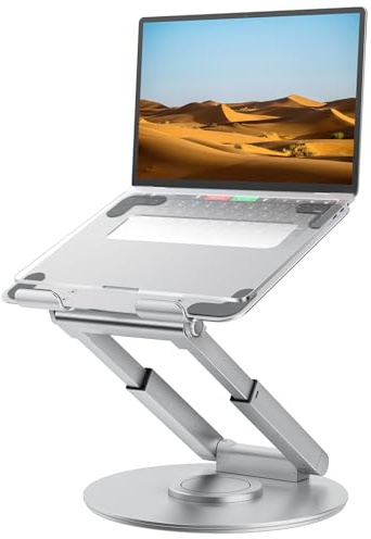 Laptop Ständer Höhenverstellbar mit 360° Drehbarer Basis, Ergonomisch Laptopständer, Laptop Erhoehung Fuer Schreibtisch, Standing Laptop Stand Computer Ständer mit MacBook Pro, Laptops 10–17 Silber