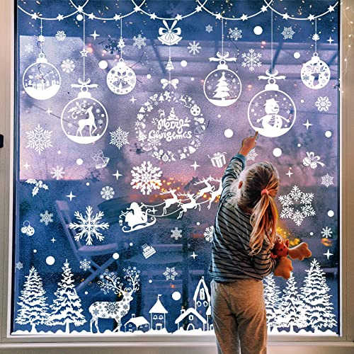 Svanco Weihnachten Fenstersticker Wiederverwendbare Abnehmbare Wandaufkleber Doppelseitig Elektrostatische Sticker für Türen, Fenster und Vitrinen, PVC, Schneeflocken Weihnachtsbaum 9 Blätter