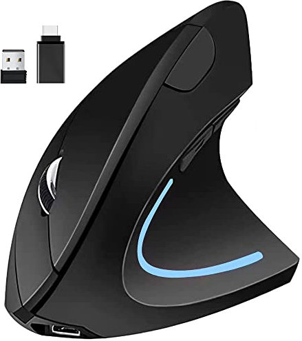 QYFP Ergonomic Mouse Wireless Bluetooth Rechargeable Vertical Wireless Mouse (2.4 GHz + BT5.1) Mode with 6 Buttons 3DPI, Comfortable Grip Optical Wireless Mouse for Laptop/PC/Tablet/MacBook/Computer