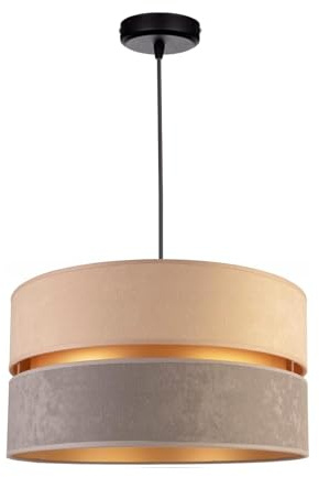 FKL DESIGN Home Deco Hängelampe Pendellampe Creme-Grau Beleuchtung 1-flamming E27 Hängeleuchte Pendelleuchte aus Serie N134 (N134-CG)