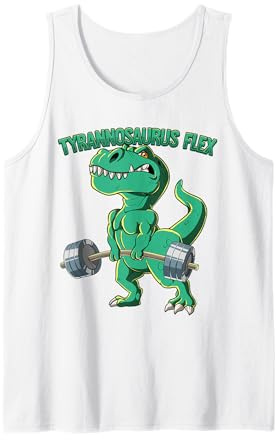 Kraftsport Geschenk Tyrannosaurus Flex Fitness Gym Bodybuilding Tank Top Schwarz Klein Unisex-Erwachsene Ärmellos Klassische Passform T-Rex Cartoon Design Moisture-Wicking Fabric