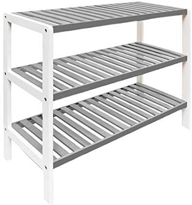 1ABOVE Bamboo Shoe Rack, Plant Rack, Perfect for Corridor, Living Room, Bathroom, Bedroom, Hallway or Small spaces-Parent. (Grey & White, 3 Tier)