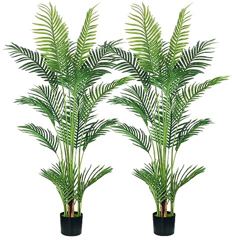 HAIHONG 4.5FT 2Packs Artificial Palm Tree,Faux Areca Palm Plant with Real Touch Leaves and Adjustable Branches,Fake Tropical Palm Tree for Home Office Indoor Outdoor Modern Decoration