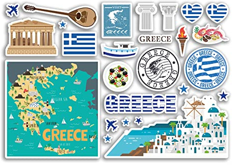 A5 Sticker Sheet Greece Landmarks Vinyl Stickers - Greek Map Airport Skyline Stamp Flag Travel Holiday Country City Aesthetic #80383