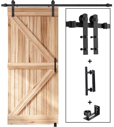 EaseLife 6 FT Sliding Barn Door Track and Handle Hardware Kit, Straight Pulley,Slide Smoothly Quietly,Easy Install (6FT Track Kit for 30~36 Wide Single Door)