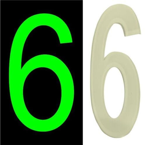 3D Acrylic Luminous House Door Numbers Glow in the Dark Stick On Self Adhesive Home Signs Hotel Office Appartments Mailbox Outdoor 6cm (Number - 6)