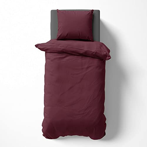 Visaggio Bettwäsche 155x220 cm Mikrofaser Uni Einfarbig Bettbezug Set mit Reißverschluss Deckenbezug Bordeaux