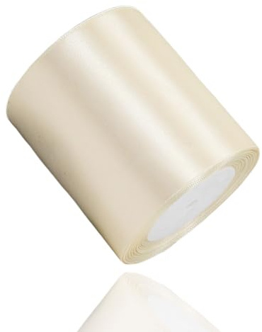 Satinband Creme 100mm, 22 Meters Beige Dekoration Geschenkband breit Schleifenband, Stoffband für Hochzeit, Taufe und Geburtstag Geschenke