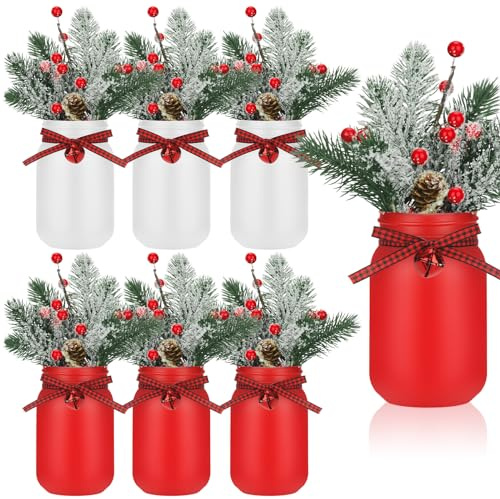 Lyrow Paquete de 6 centros de mesa de tarro Mason de imitación, girasol, limón y campana, cocina, primavera, verano, invierno, decoración de granja para el hogar, cocina, decoración de bandeja