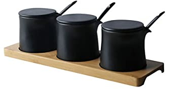 latas de condimentos, tazas de azúcar, Juego de caja de condimentos, tarros de especias mate, recipientes de cerámica for almacenamiento de alimentos con tapa y cuchara for el hogar y la cocina, juego