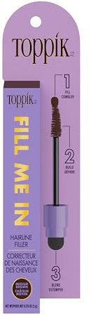 Toppik Fill Me In Hairline Filler, Hair Color Root Touchup, Hair Fibers Wand, Fills In Thinning Hairline, Hair Styling Product, 0.176 oz (5 g), Dark Brown