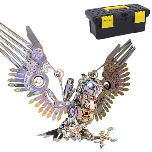 Spicyfy 3D Metall Puzzle Tiere, 10 Std. DIY Montage Gyrfalkenadler 3D Steampunk Modell Realistisch Mechanisch Bausatz mit Werkzeug, Schreibtisch-Dekoration Geschenk für Kinder Erwachsene (1800+ Stück)