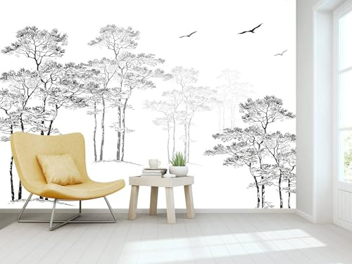 Naturempress Papier Peint Panoramique 350X250（LXH） Croquis Noir Et Blanc Paysage Papier Peint Intissé Tapisserie Poster Mural pour Salon Chambre Décoration Murale