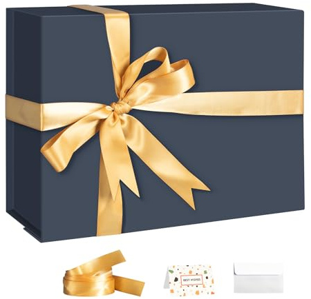 CHARMGIFTBOX Blaue Geschenkboxen mit Deckel, 27,9 x 20,3 x 10,2 cm, faltbare Boxen mit Magnetverschluss, Geschenkkartenband enthalten