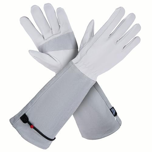 LAUTER SCHUTZ ® DORNENSICHERE Rindsleder Handschuhe -Mit Rückennaht für Bewegungsfreiheit und Komfort (L, Weiß)