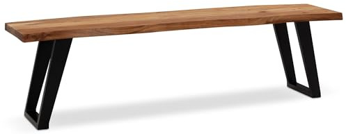 FineBuy Sitzbank 140 cm Akazie Massivholz Baumkante, Essbank U-Beine