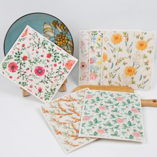 Yallmie 12Pcs Papaya Reusable Paper Towels, Swedish Dishcloths Reusable Eco Cloth Kitchen Cloth, Washable Dish Cloths Biodegradable Dishcloths Sponge Cloths Kitchen for Table, Car