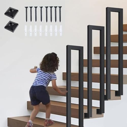 Treppengeländer Innen, Geländer treppe, Handlauf treppe, U Förmiger Geländer, Treppengeländer Außen, Handlauf Schwarz, TreppengeläNder, für Balkone Flure Wohnungen Villen (L-Schwarz, 100CM)