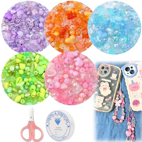 MaehSab 270–300 st söta blandade pärlor för smyckestillverkning, akryl Kawaii-pärlor för armband att göra blomma rosett pärlor bulk gör-det-själv smyckestillverkning armband halsband telefon snodd