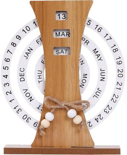 Glixoft Rotierender Ewiger Kalender, Rustikaler Runder Kalender, Schreibtischkalender Aus Holz, DIY-Desktop-Dekoration Für Zuhause Und Büro