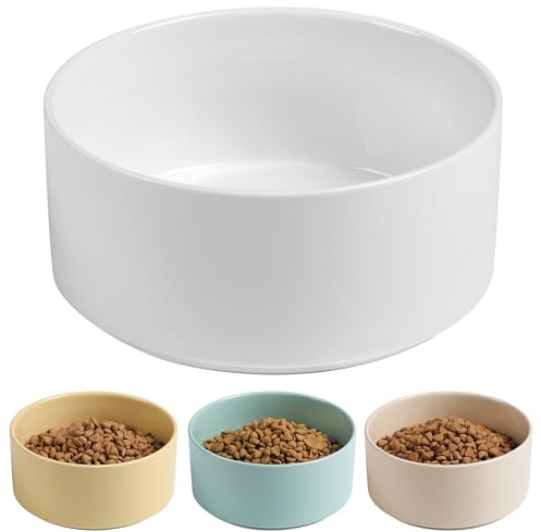 Kitwinney Non Slip Dog Bowls, Heavy Ceramic Dog Food and Water Bowl with Silicone Base, Pet Feeding Bowl for Puppies, Small and Medium Dogs (Glossy White, 6 Inches)
