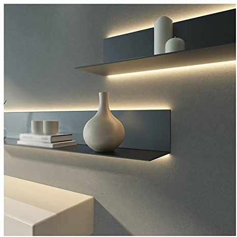 Floating Metal Wall Shelf Picture Ledge with Illuminated Light for Modern Rustic Entrance Bar Countertop Living Room and Bathroom 120x20x60cm (Black)