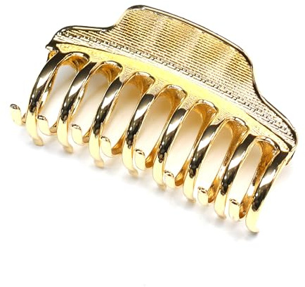 QinGoo Groß Haarklammer aus Metall Haarspange für Damen, Gold | 9cm, abgerundete Zähne, rutschfester Halt für lange dickes Haar, moderner Look für Alltag, Büro, Ausflüge