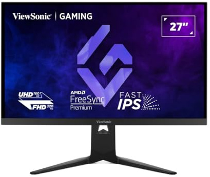 ViewSonic 27 Zoll 4K UHD Gaming Monitor – Dual-Modus (4K/160Hz oder FHD/320Hz), 0,5 ms MPRT, IPS, FreeSync Premium + G-Sync-kompatibel, 2× HDMI 2.1, DP 1.4, ergonomischer Standfuß, flimmerfrei