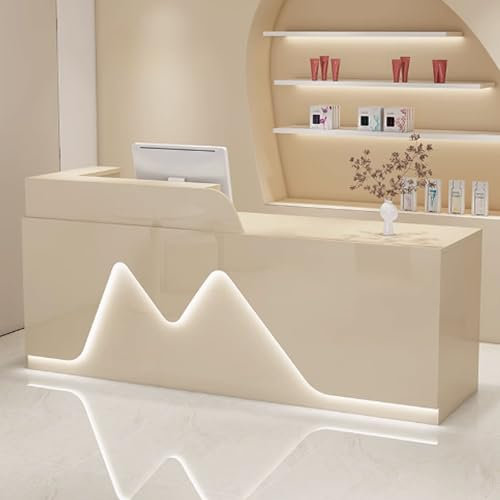 GUQASDV Kleiner Empfangstresen, Reception Desk Salon, Empfangstheke Rezeption, Rezeptionstheke Holzwerkstoff für Büros, Geschäfte Einfach zu Montieren(Beige,140cm)