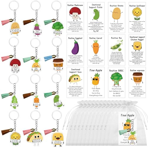 ULELE 24 Sets Staff Appreciation Gifts Inspirational Potato Keyring Eggplant Keychains Acrylic Vegetables Keychain Sets for Coworkers Bulk Mini Resin Potato Key Rings Employee Appreciation Gift