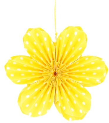 Gisela Graham Yellow Polka Dot Paper Flower Hanging Decoration, medium