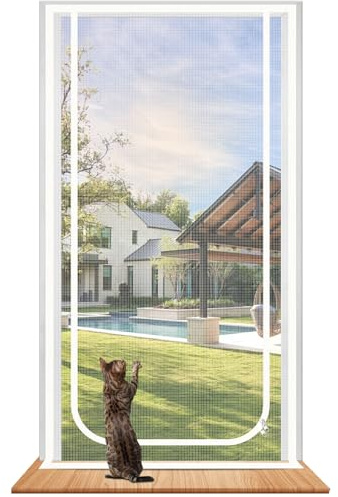 Earrck Katzengittertür, verstärkte Netztür für die Einführung neuer Katzen, hält Haustiere drinnen und lässt frische Luft strömen, kratzfest, doppelseitiger Reißverschluss (passend für Türgröße: 120