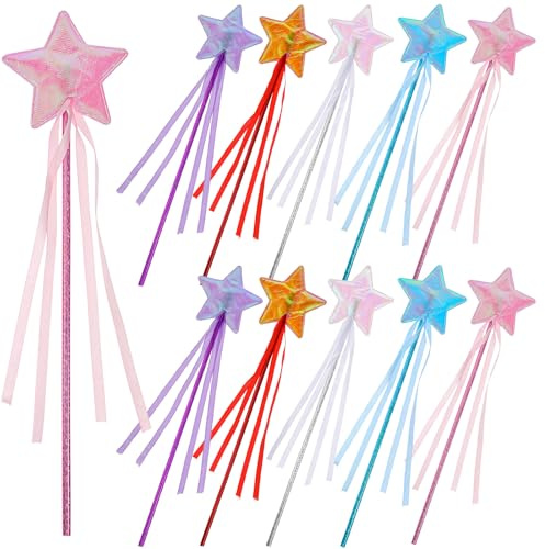 Quilax 10 Stück Zauberstab,Glitzer Zauberstab Fee,Sternstab Feenstab,Prinzessin Feenstab Mit Band,Weihnachten,Geburtstag,Hochzeit Party,Cosplay Geschenke