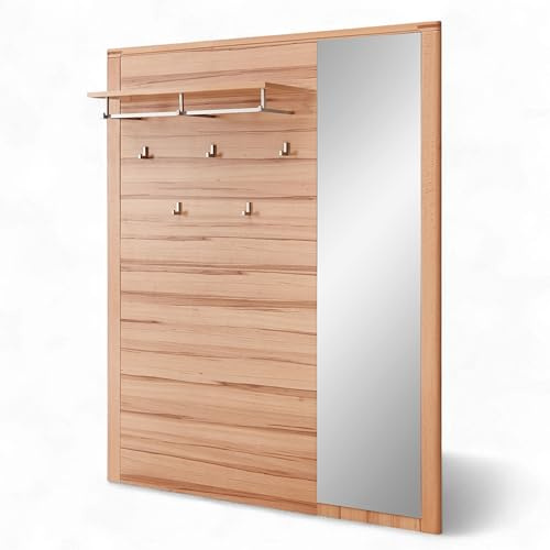 Stella Trading Nature One - Pannello appendiabiti con specchio in faggio, parzialmente massiccio, certificato FSC – Moderno ripiano per cappelli con gancio da parete, 120 x 157 x 29 cm (larghezza x