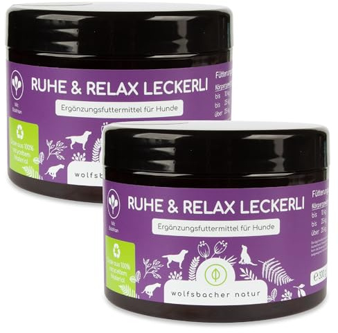 Beruhigungs-Snack für Hunde | Ruhe & Relax Leckerli 2 x | Gegen Stress und Angst | Mit Baldrian bei Anspannung und Johanniskraut für innere Ruhe