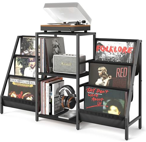Record Player Stand with Vinyl Storage, Record Player Table with Vinyl Record Storage Up to 280 Albums, Turnta ble Stand with Record Holder Display Shelf, Record Cabinet for Media Stereo Audio