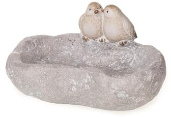 mucHome Garten Vogeltränke massiv für den Balkon oder Gartenbereich Futterstation Wassertränke (Vogeltränke Stein grau/weiß gewischt mit 2 Vögeln 20 x 15,5 x 10,5 cm H Terrakotta)