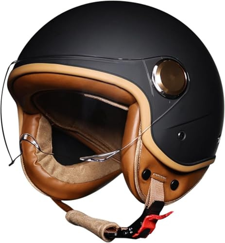Moto Casque Bol Open Face Classic Sun Casque Moto Jet Vintage avec Visière, Casques Vintage À Face Ouverte,ECE/Dot Homologué en pour Scooter Chopper Moto Homme Et Femme