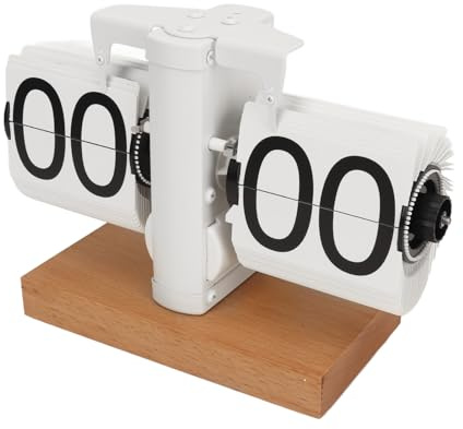 Keenso Orologi Digitali Automatici Flip Digital Minimalista Vintage Auto Flip Table Wat per la Casa Libro Libro Pvcs in Legno 24 Ore Bianco per Studi di Ufficio