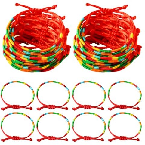 WIRZUL Pulsera de la Amistad, 100 Piezas de Hilo Trenzado de Colores, Pulseras de la Suerte de Moda de Playa, Pulseras Trenzadas de Colores Hechas a Mano, Pulseras Infantiles, Estilo 2