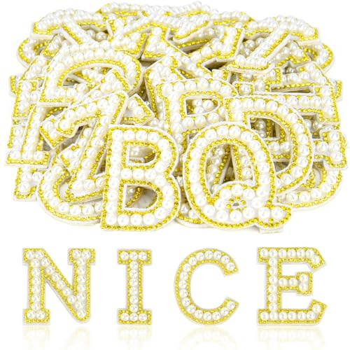 ASTARON 26 Stück selbstklebende Buchstaben-Sticker mit Perlen und Strasssteinen, Glitzer-Strass-Buchstaben A-Z, gestickte Applikationen, Alphabet-Sticker für Kleidung, Taschen, Hüte, Handyhüllen, DIY