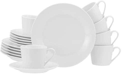 CreaTable, Serie Base Weiss, 18-teiliges Kaffeeservice aus Porzellan | Geschirrset, spülmaschinen- und mikrowellengeeignet, Qualitätsproduktion, 24531