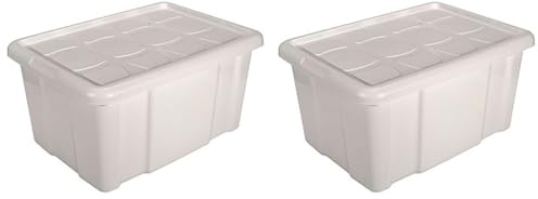 Acan Tradineur - Pack de 2 cajas de almacenamiento Nº 18 - Plástico - Contenedor, guardar ropa, mantas, libros - Fabricado en España - 60 L - 29,7 x 61,5 x 45 cm - Marfil